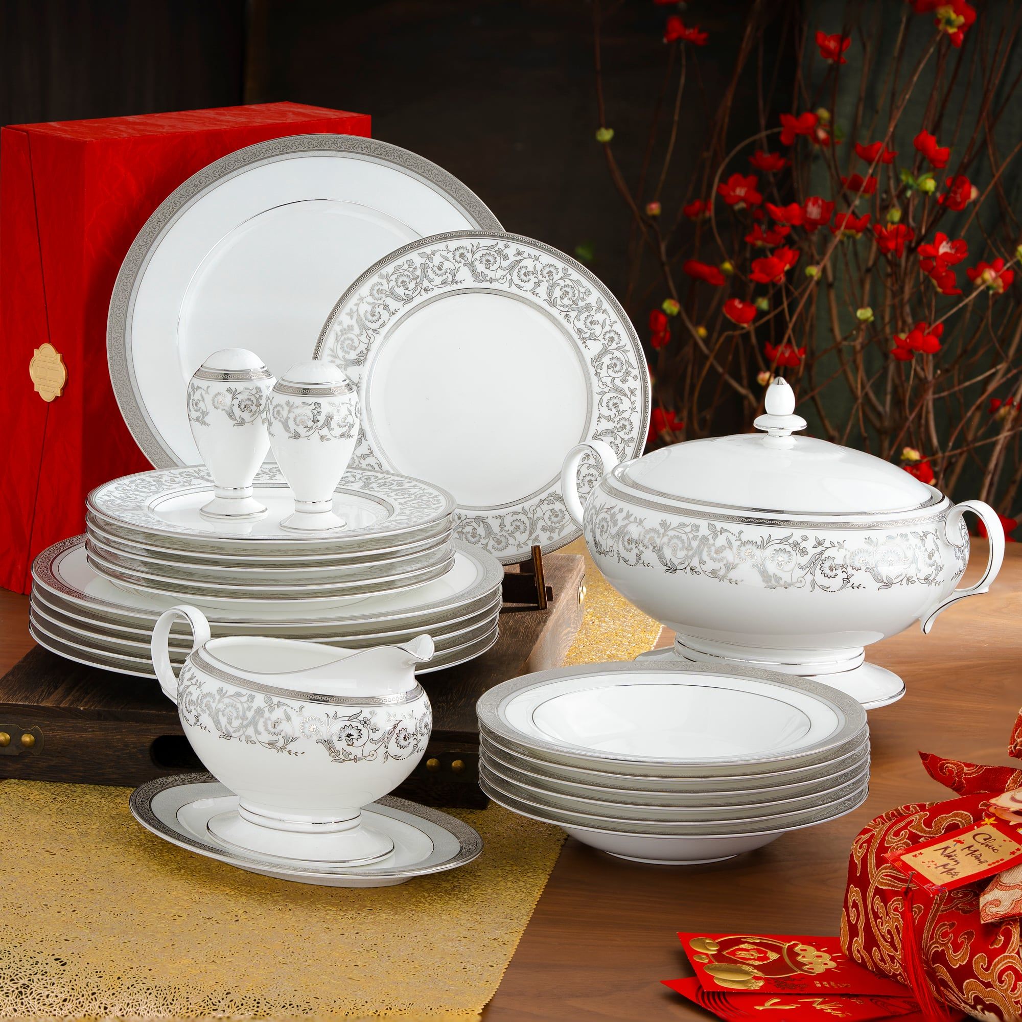  Bộ đĩa ăn kiểu Âu 22 món (cho 6 người) sứ xương | Summit Platinum 4919L - D024AN 