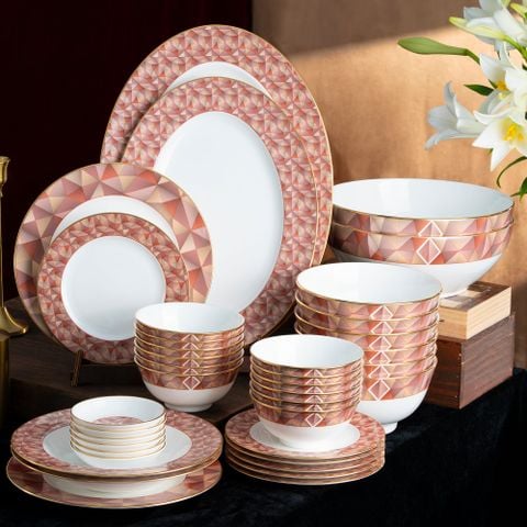  Bộ bát đĩa ăn châu Á đầy đủ 38 món (cho 6 người) sứ xương | Splendid Umber 4970L - D038AD 
