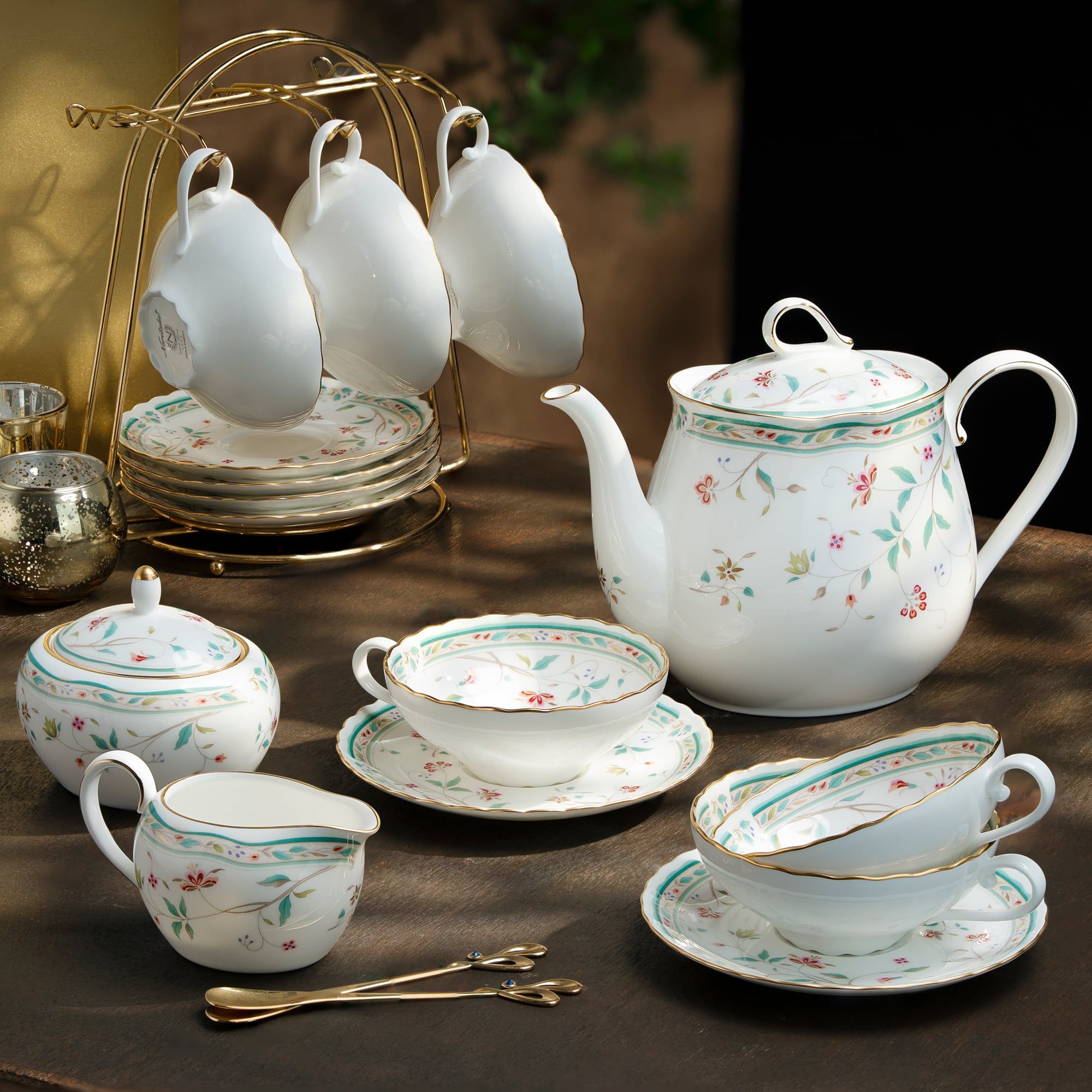  Bộ ấm chén uống trà (ấm 960ml, chén 180ml) 15 món sứ xương | Hana Sarasa 4409L - T017L 