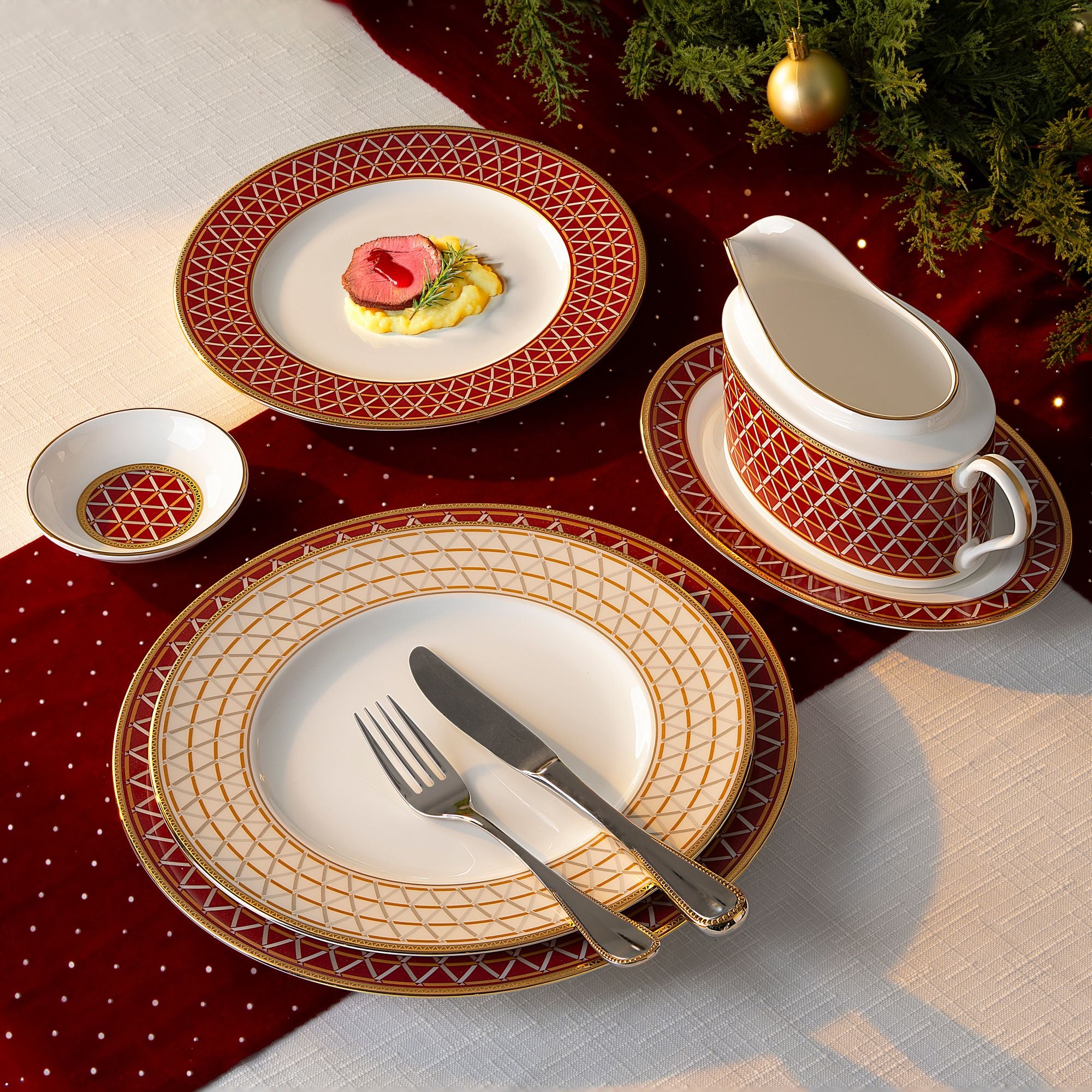  Bộ đĩa ăn kiểu Âu 22 món (cho 6 người) sứ xương | Crochet 4966L - D024AP 
