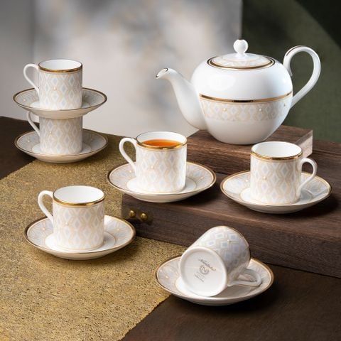  Bộ ấm chén uống trà nhỏ (ấm 650ml, chén 90ml) 13 món sứ xương | Noble Pearl 4979L - T014S 