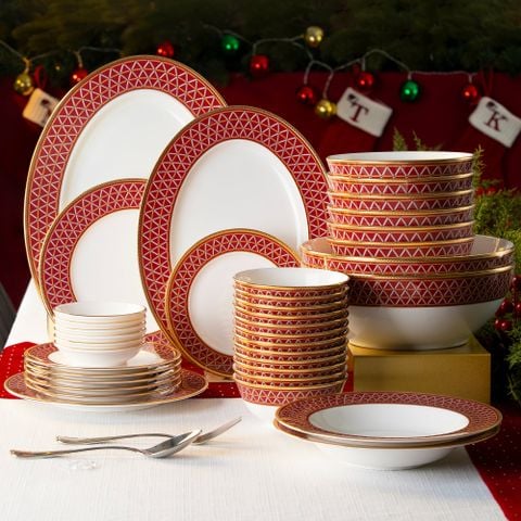  Bộ bát đĩa ăn châu Á đầy đủ 38 món (cho 6 người) sứ xương | Crochet 4966L - D038AD 