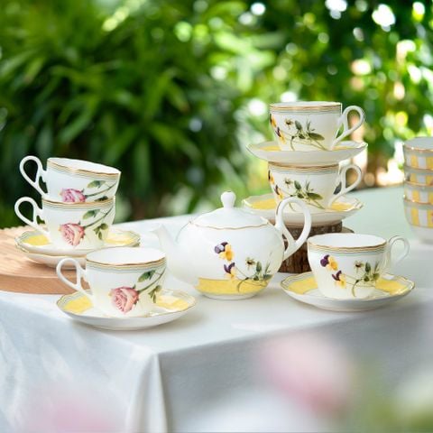 Bộ ấm chén uống trà 13 món (ấm 600ml, tách 250ml) sứ xương | Harvest Dream 4989L - T014M