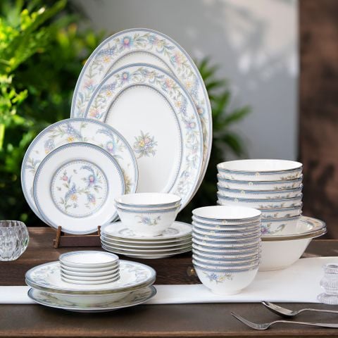  Bộ bát đĩa ăn châu Á đầy đủ 38 món (cho 6 người) sứ xương | Jardin Fleuri 4910L - D038AC 