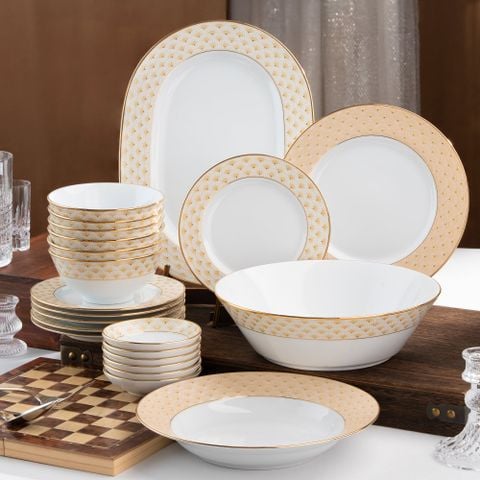  Bộ bát đĩa ăn châu Á cơ bản 22 món (cho 6 người) sứ trắng | Trocadero Gold 1787L - D022AB 