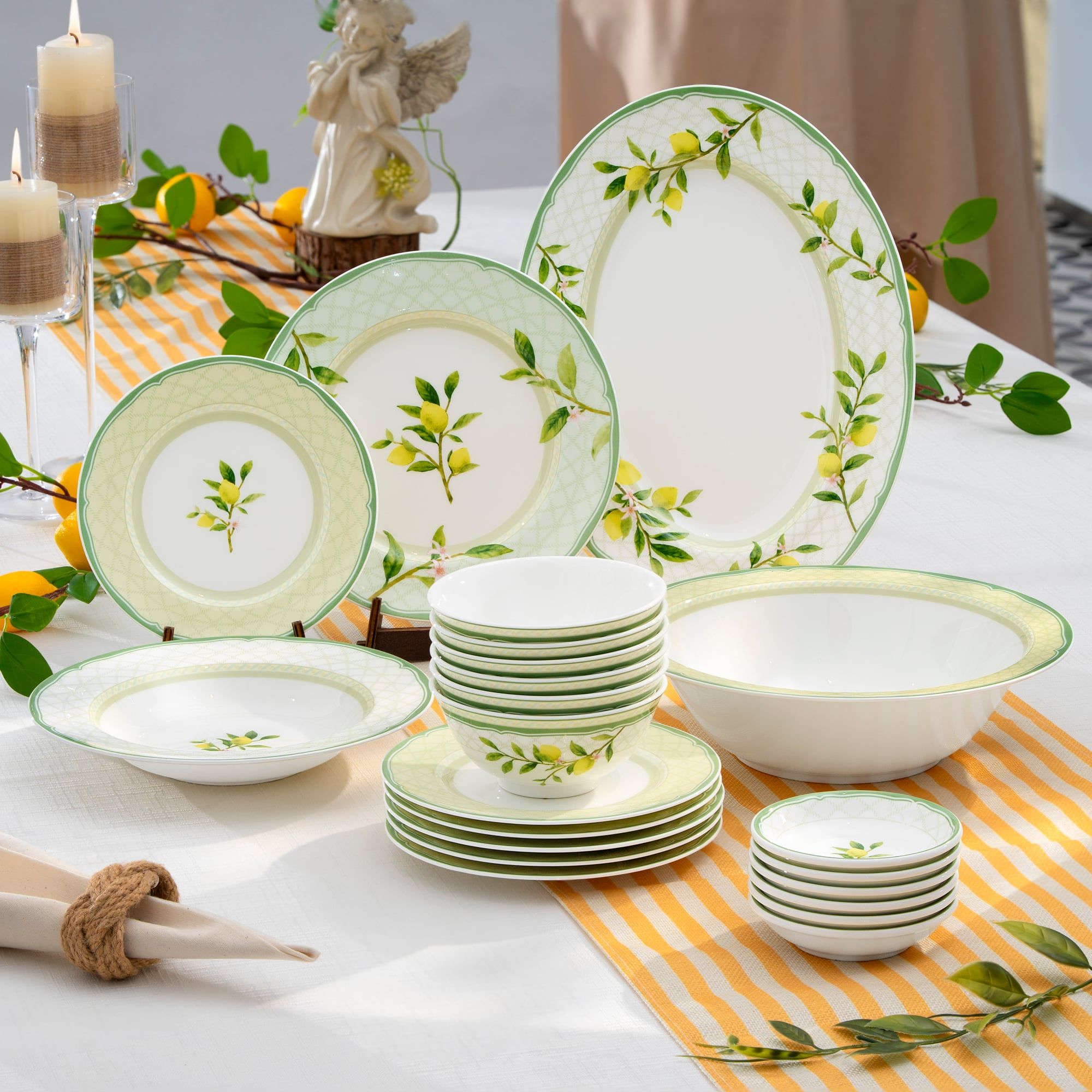  Bộ bát đĩa ăn châu Á cơ bản 22 món (cho 6 người) sứ xương | Sorrento Breeze 4990L - D022AB 