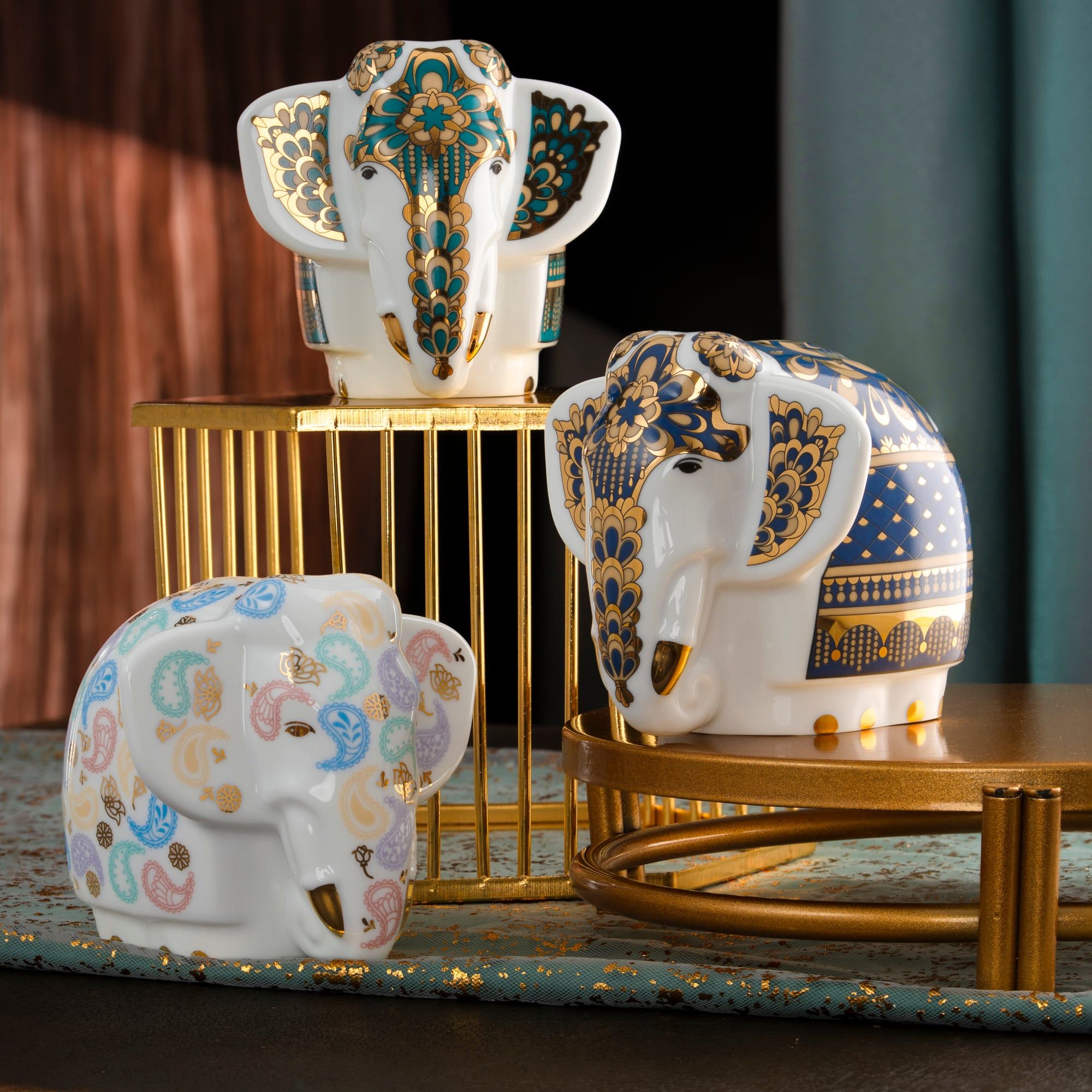  Tượng voi Như Ý sứ trắng cao cấp họa tiết Paisley  | Tea Canister Elephant M-692L - T91379K 