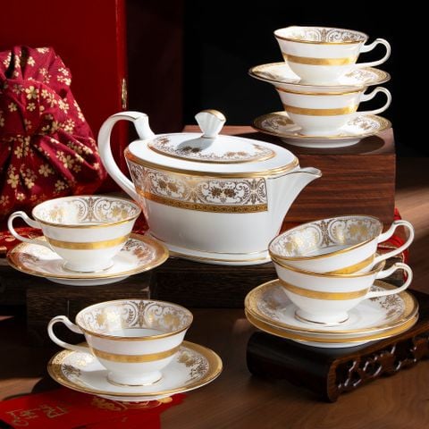  Bộ ấm chén trà (ấm 1.440ml, chén loe 220ml) 13 món sứ xương Nhật Bản | Georgian Palace 4858J - T014L 