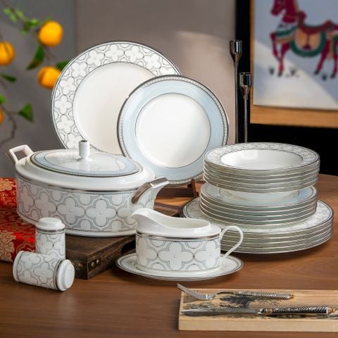  Bộ đĩa ăn kiểu Âu 22 món (cho 6 người) sứ xương | Trefolio Platinum 4957L - D024AP 