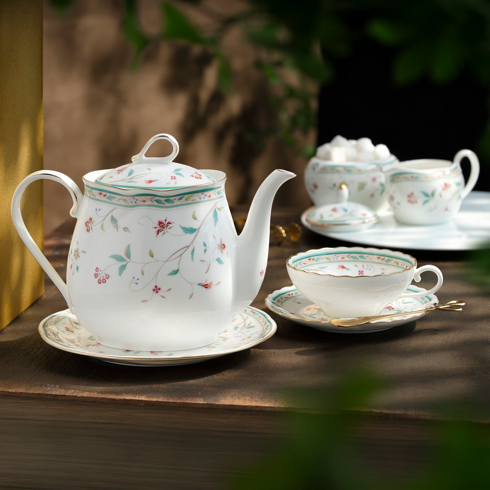  Bộ ấm chén uống trà (ấm 960ml, chén 180ml) 15 món sứ xương | Hana Sarasa 4409L - T017L 