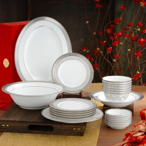  Bộ bát đĩa ăn châu Á cơ bản 22 món (cho 6 người) sứ xương | Summit Platinum 4919L - D022AB 