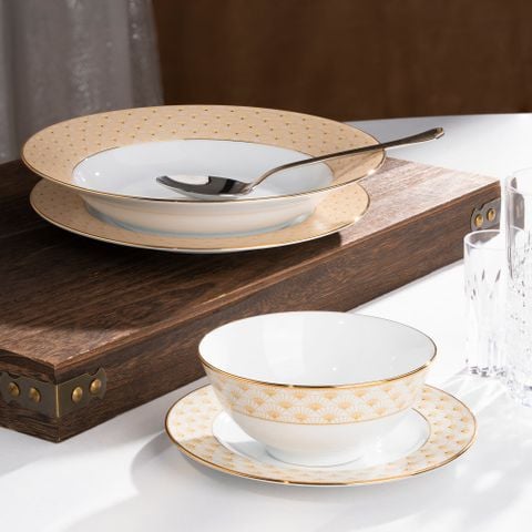  Bộ bát đĩa ăn châu Á cơ bản 22 món (cho 6 người) sứ trắng | Trocadero Gold 1787L - D022AB 