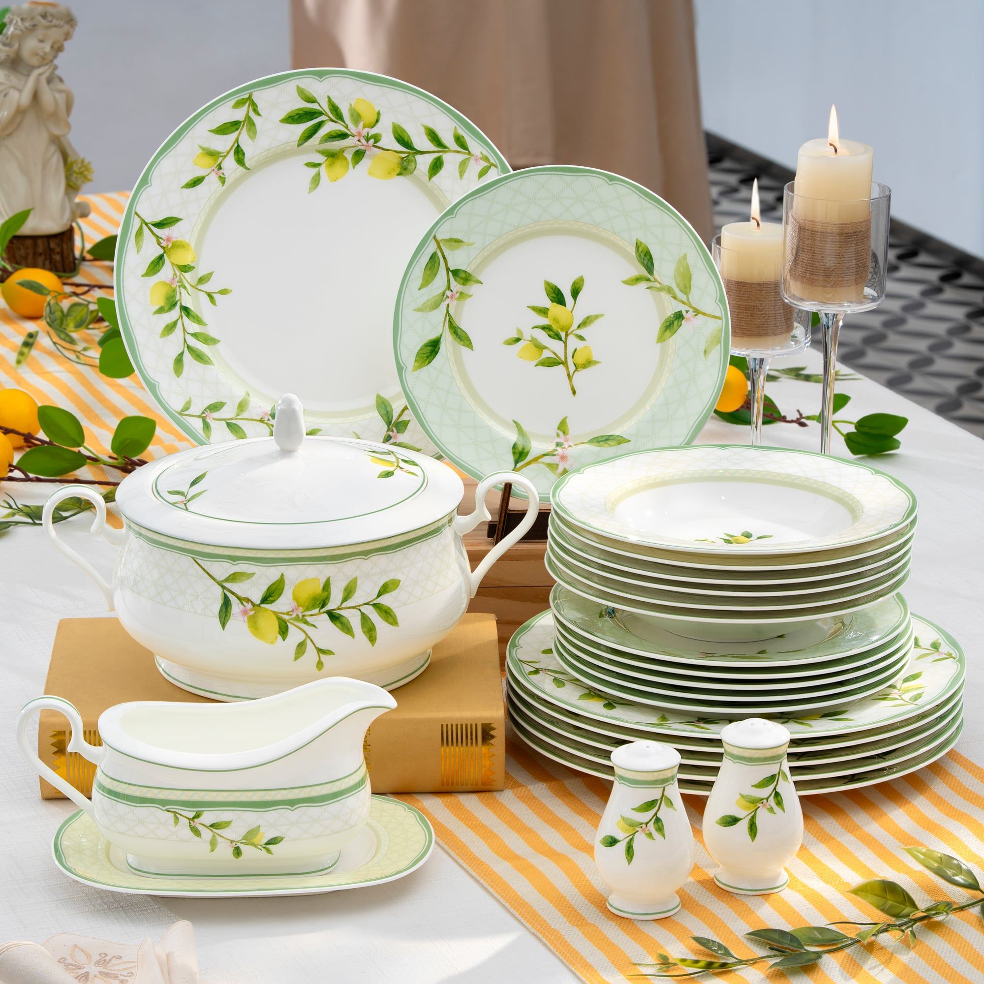  Bộ đĩa ăn kiểu Âu 22 món (cho 6 người) sứ xương | Sorrento Breeze 4990L - D024AN 