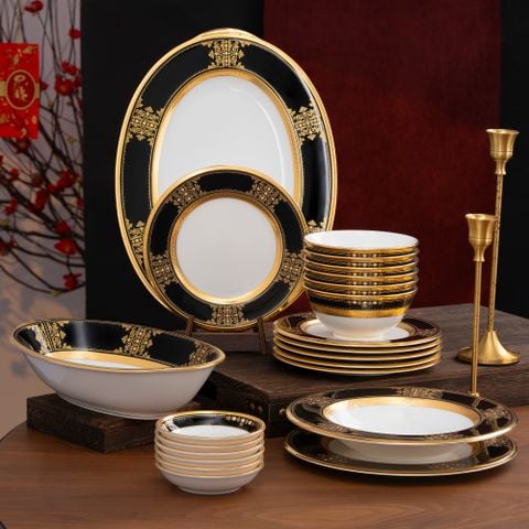  Bộ bát đĩa ăn châu Á cơ bản 22 món (cho 6 người) sứ xương Nhật Bản | Evening Majesty 4818J - D022AA 