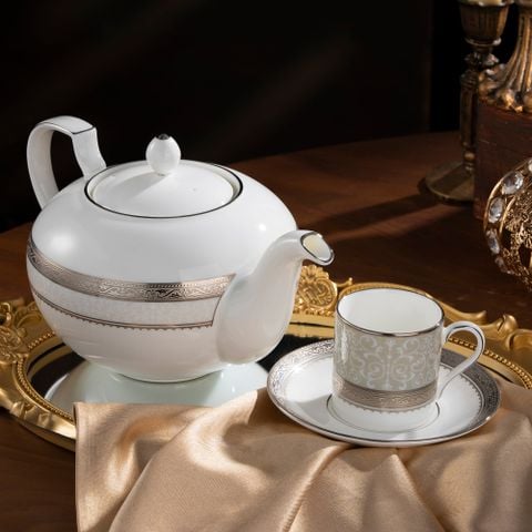  Bộ ấm chén uống trà (ấm 1.150ml, chén 90ml) 13 món sứ xương | Odessa Platinum 4875L - T014XR 