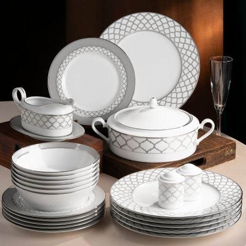  Bộ đĩa ăn kiểu Âu 22 món (cho 6 người) sứ trắng | Eternal Palace 1717L - D024AM 