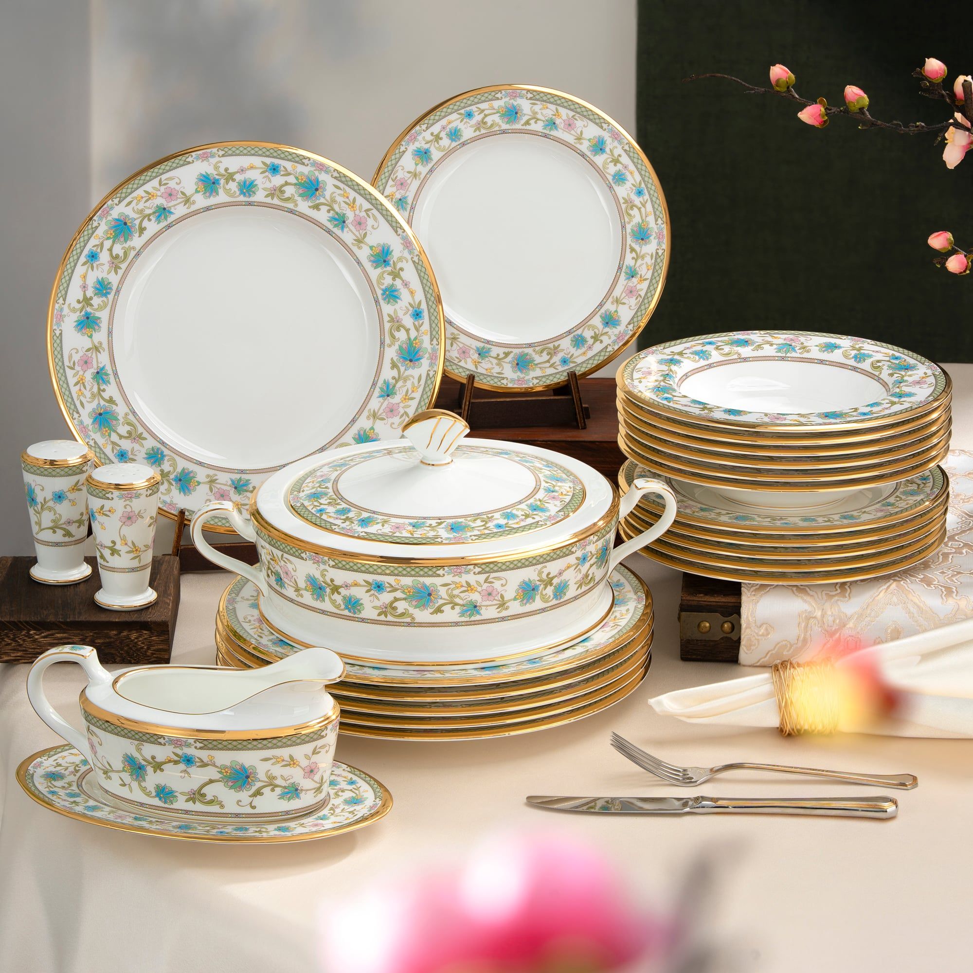  Bộ đĩa ăn kiểu Âu 22 món (cho 6 người) sứ xương Nhật Bản | Yoshino 9983J - D024AK 