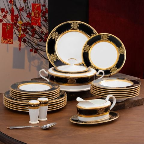  Bộ đĩa ăn kiểu Âu 22 món (cho 6 người) sứ xương Nhật Bản | Evening Majesty 4818J - D024AK 