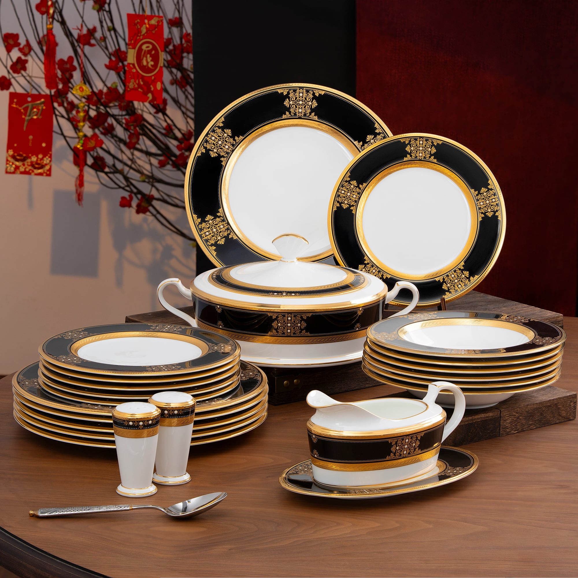  Bộ đĩa ăn kiểu Âu 22 món (cho 6 người) sứ xương Nhật Bản | Evening Majesty 4818J - D024AK 
