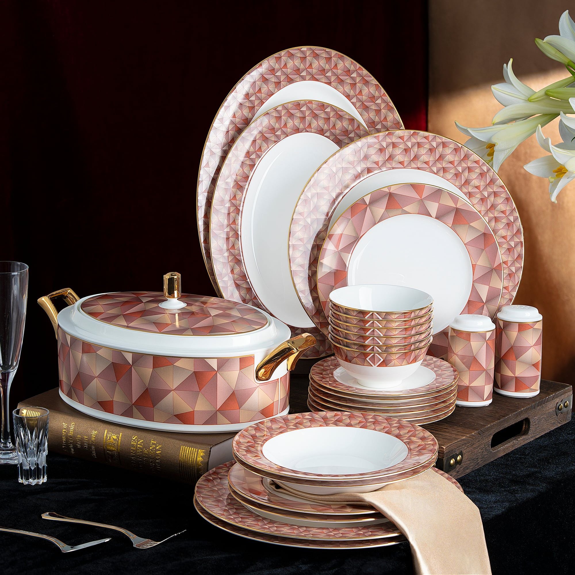 Bộ đĩa ăn kiểu Âu 22 món (cho 6 người) sứ xương | Splendid Umber 4970L - D024AP 