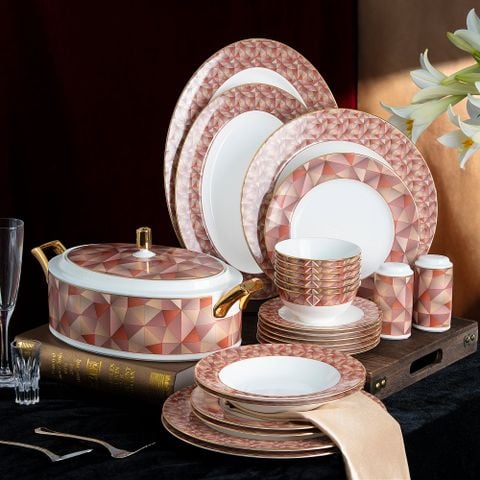  Bộ bát đĩa ăn châu Á cơ bản 22 món (cho 6 người) sứ xương | Splendid Umber 4970L - D022AB 