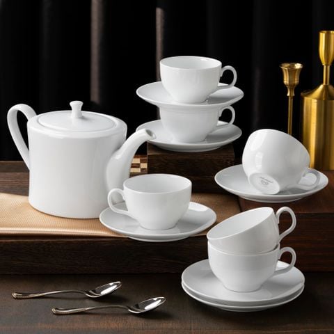  Bộ ấm chén uống trà (ấm 1.075ml, chén 190ml) 13 món sứ trắng | Art Stage 1609L - T014M 