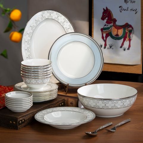  Bộ bát đĩa ăn châu Á cơ bản 22 món (cho 6 người) sứ xương | Trefolio Platinum 4957L - D022AB 