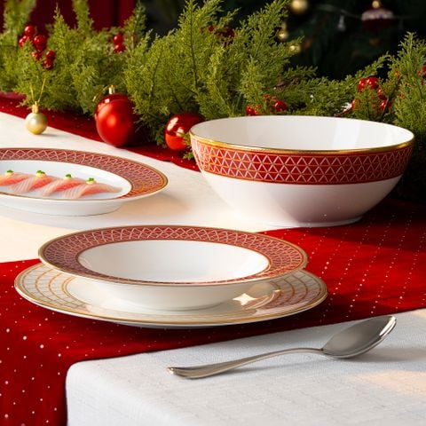  Bộ bát đĩa ăn châu Á đầy đủ 38 món (cho 6 người) sứ xương | Crochet 4966L - D038AD 