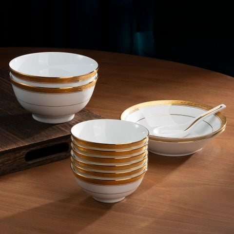  Bộ bát đĩa ăn châu Á đầy đủ 38 món (cho 6 người) sứ trắng | Crestwood Gold 4167L - D038AB 