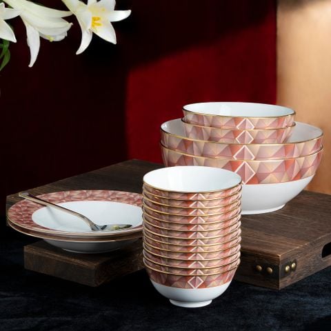  Bộ bát đĩa ăn châu Á đầy đủ 38 món (cho 6 người) sứ xương | Splendid Umber 4970L - D038AD 