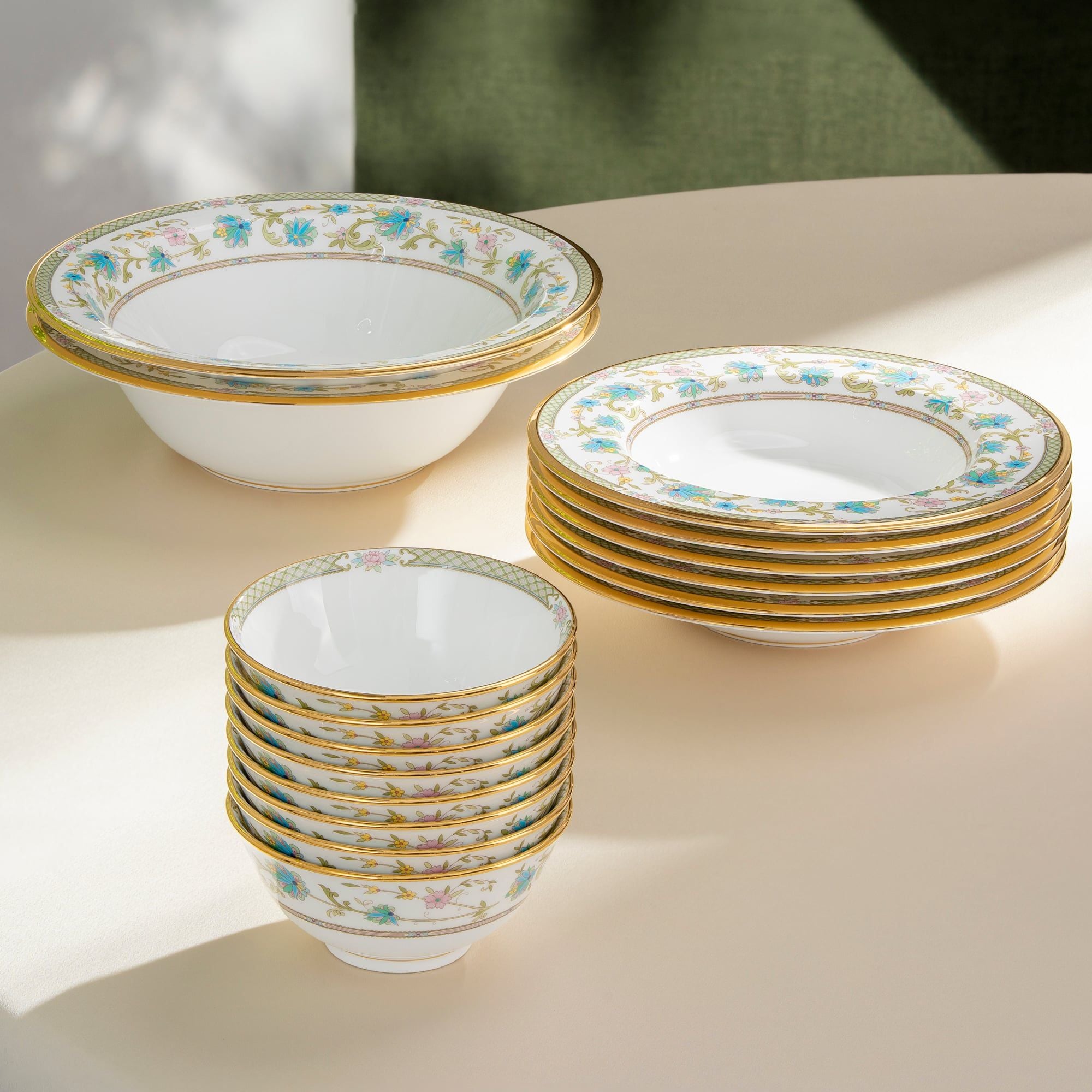  Bộ bát đĩa ăn châu Á đầy đủ 38 món (cho 6 người) sứ xương Nhật Bản | Yoshino 9983J - D038AA 