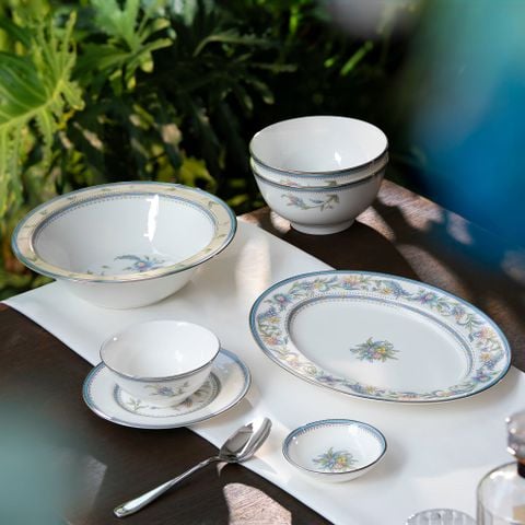  Bộ bát đĩa ăn châu Á đầy đủ 38 món (cho 6 người) sứ xương | Jardin Fleuri 4910L - D038AC 