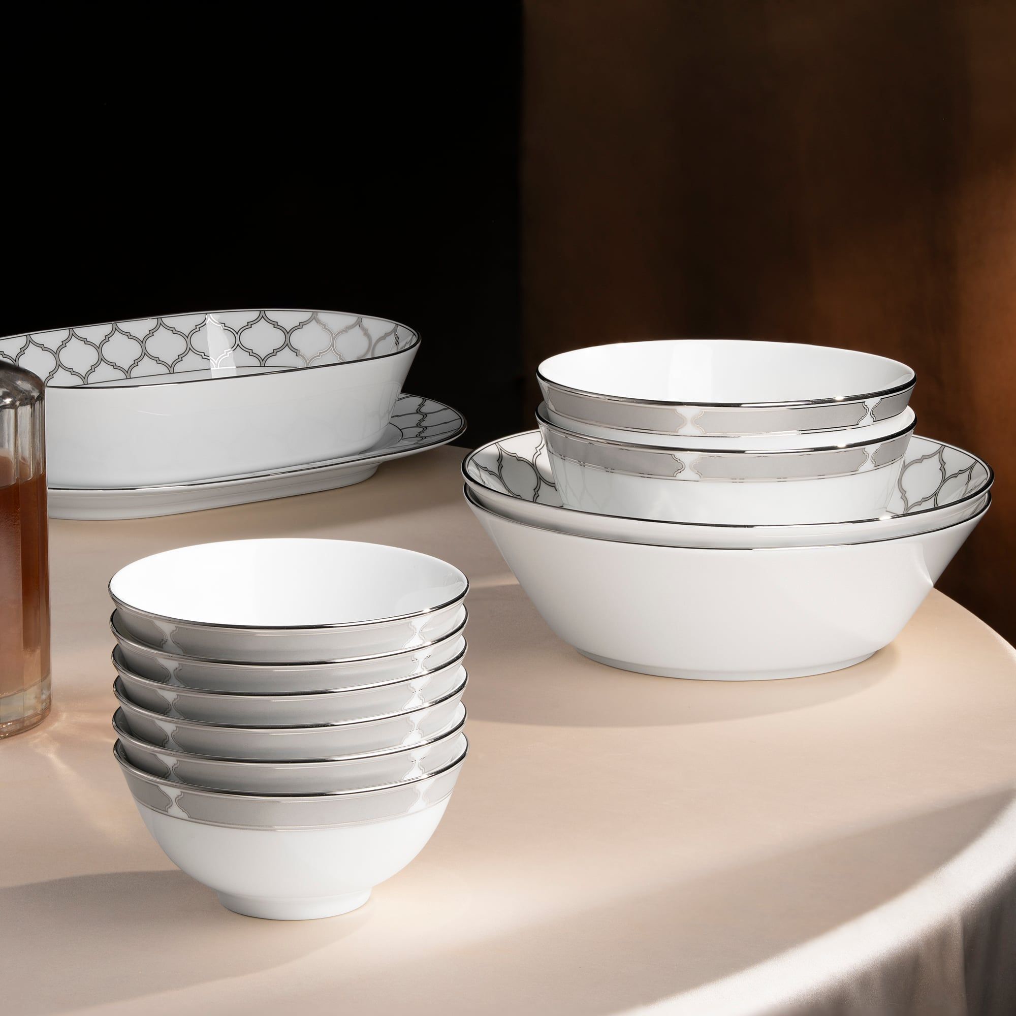  Bộ bát đĩa ăn châu Á đầy đủ 38 món (cho 6 người) sứ trắng | Eternal Palace 1717L - D038AB 