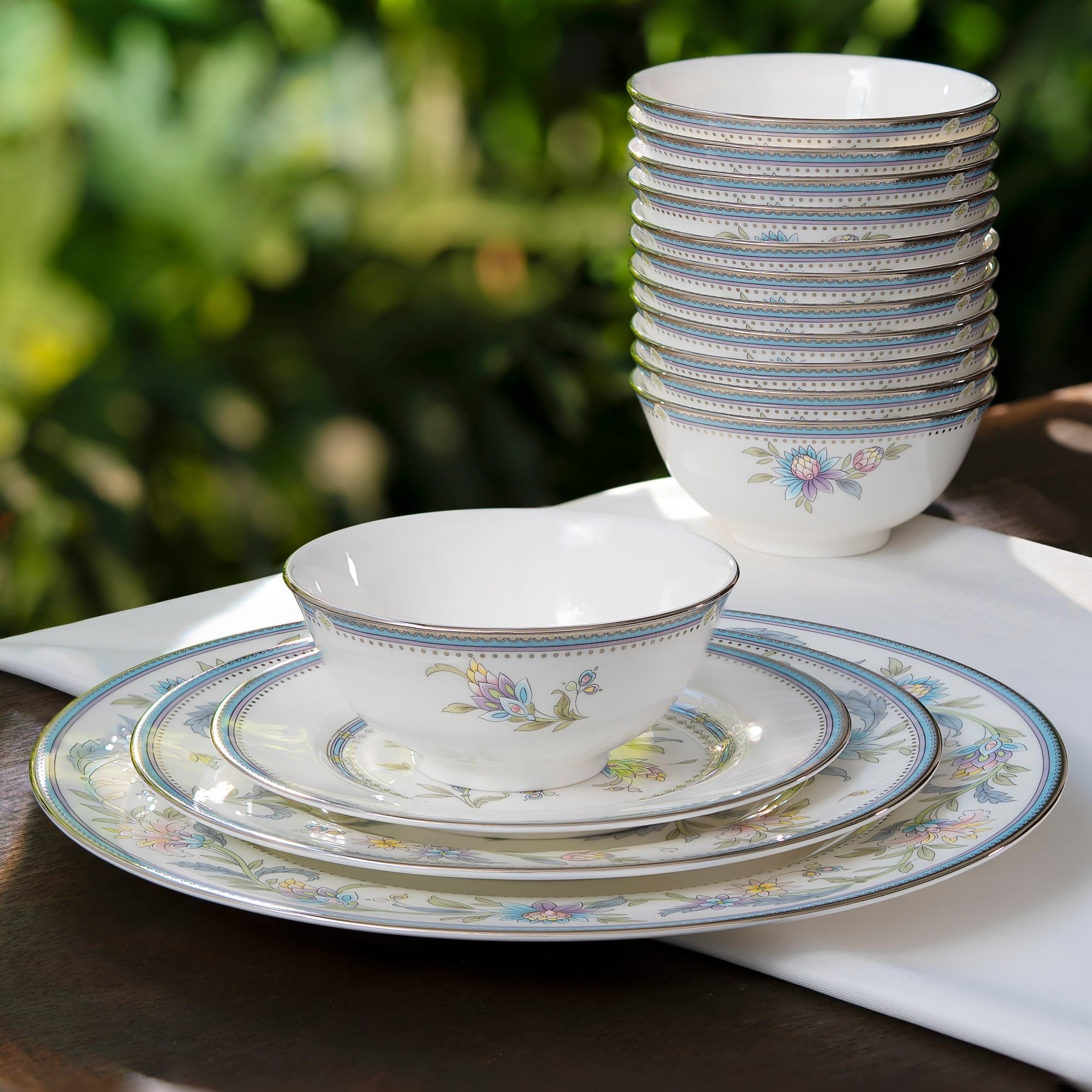  Bộ bát đĩa ăn châu Á đầy đủ 38 món (cho 6 người) sứ xương | Jardin Fleuri 4910L - D038AC 