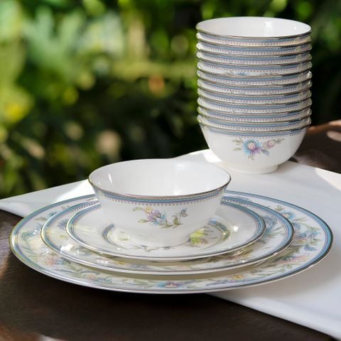  Bộ bát đĩa ăn châu Á cơ bản 22 món (cho 6 người) sứ xương | Jardin Fleuri 4910L - D022AB 