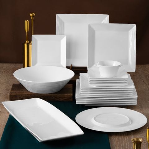  Bộ đĩa ăn kiểu Âu 22 món (đĩa vuông, cho 6 người) sứ xương | Conjunto 4943L - D022EV 