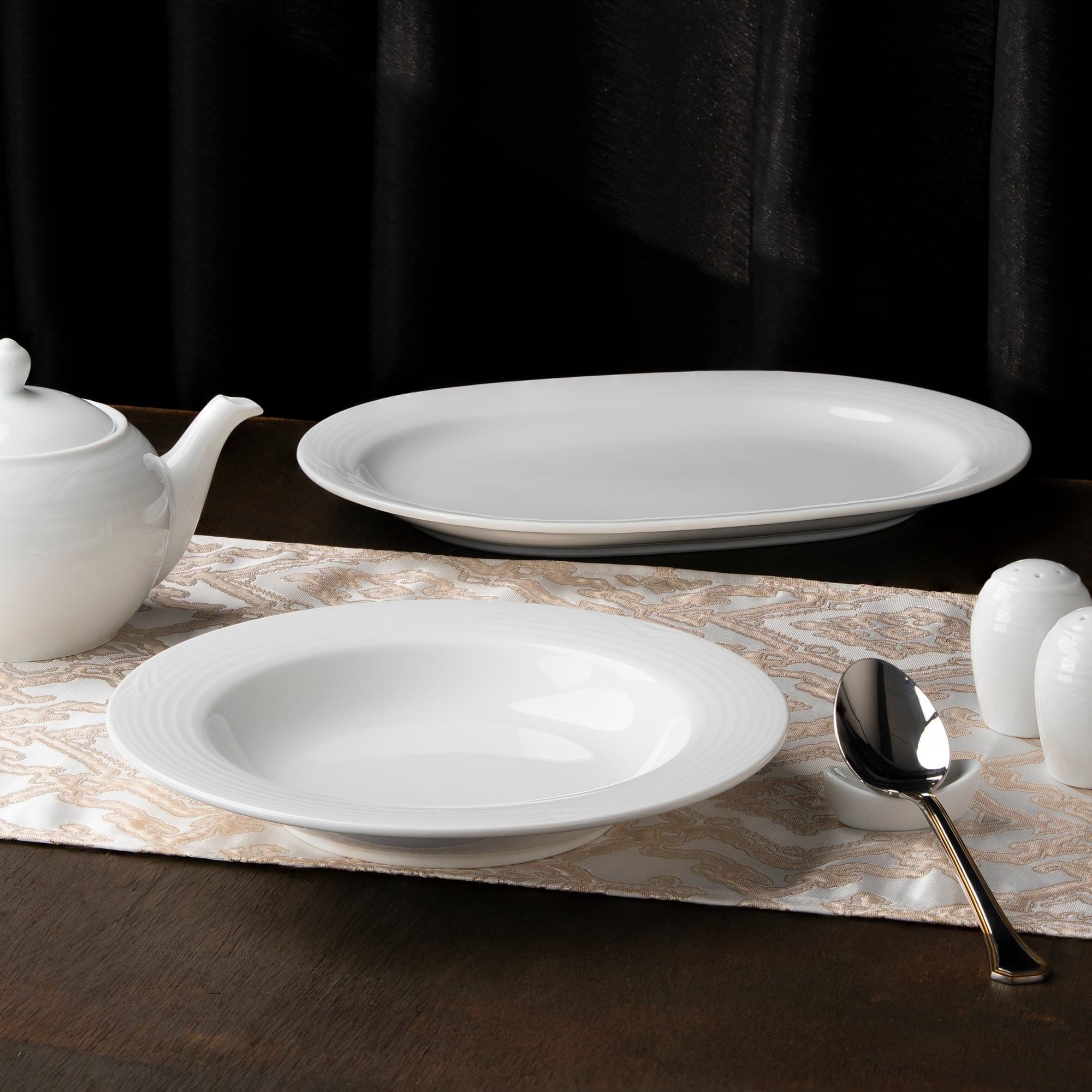  Bộ bát đĩa ăn châu Á đầy đủ 38 món (đĩa tròn, cho 6 người) sứ trắng| Arctic White 4000L - D038AT 