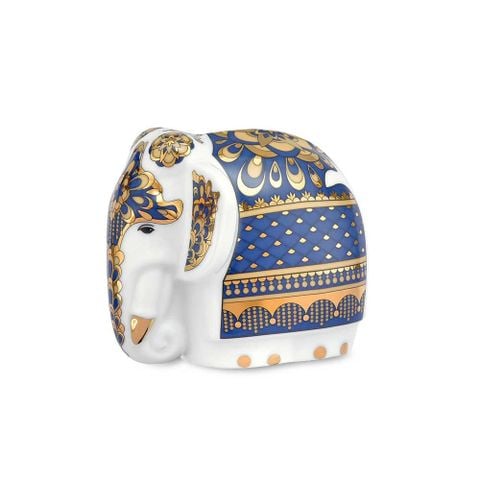  Tượng voi Như Ý sứ trắng cao cấp họa tiết xanh dương  | Tea Canister Elephant M-691L - T91379K 