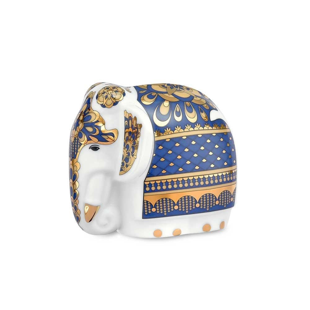  Tượng voi Như Ý sứ trắng cao cấp họa tiết xanh dương  | Tea Canister Elephant M-691L - T91379K 