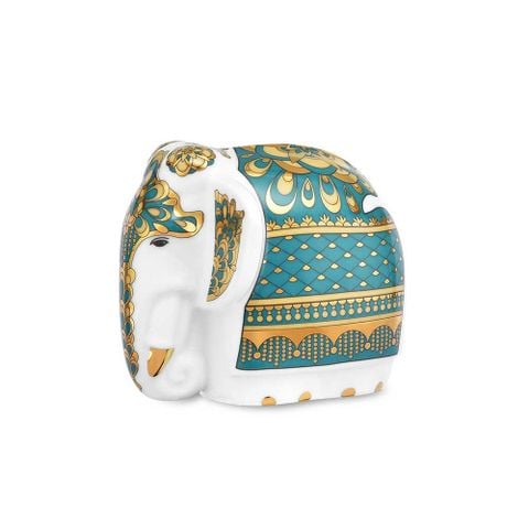  Tượng voi Như Ý sứ trắng cao cấp họa tiết xanh lá  | Tea Canister Elephant M-690L - T91379K 