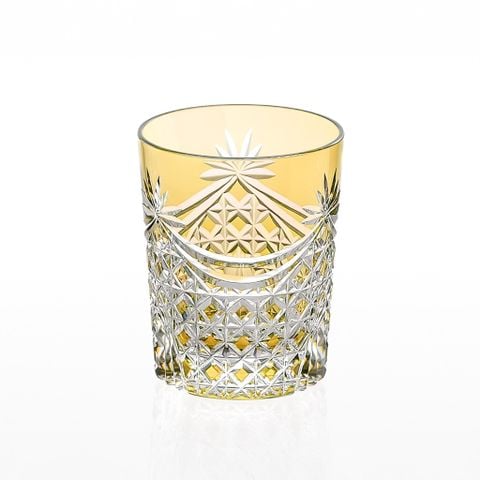  Ly pha lê rock glass họa tiết Edo Kiriko (Square Basket Weave) dung tích 240ml màu vàng | Kagami T370 - 2835-CUM 