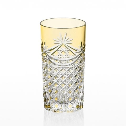  Ly (cốc) pha lê highball họa tiết Edo Kiriko (Square Basket Weave) 250ml màu vàng | Kagami T369 - 2835-CUM 