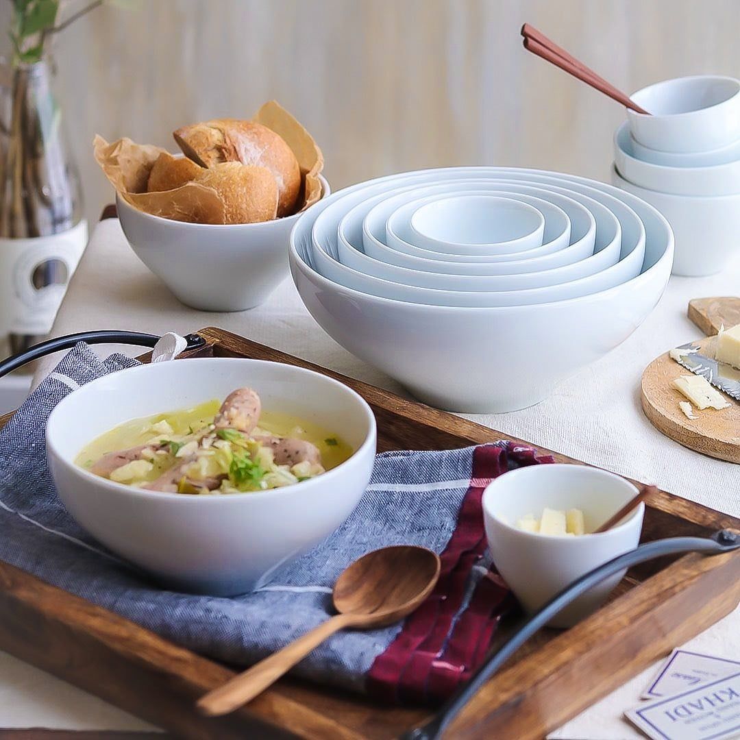  Bộ bát đĩa ăn châu Á 22 món (đĩa tròn, bát loe cho 6 người) sứ trắng | N4 1628L - D022AL 