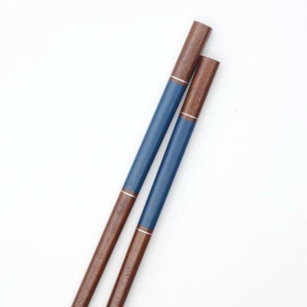  Đũa gỗ Nhật Genji (01 đôi) sơn mài viền xanh cobalt | Hyozaemon Chopstick 1115 - S-127 