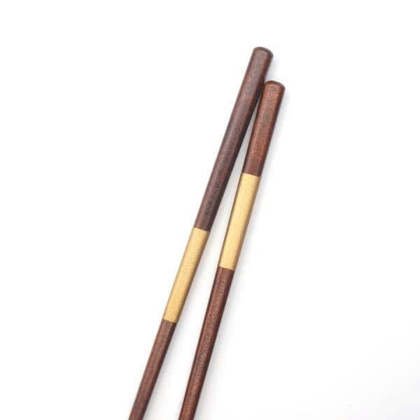  Đũa gỗ Nhật Caro vàng (01 đôi) sơn mài màu nâu | Hyozaemon Chopstick 1115 - K-359 