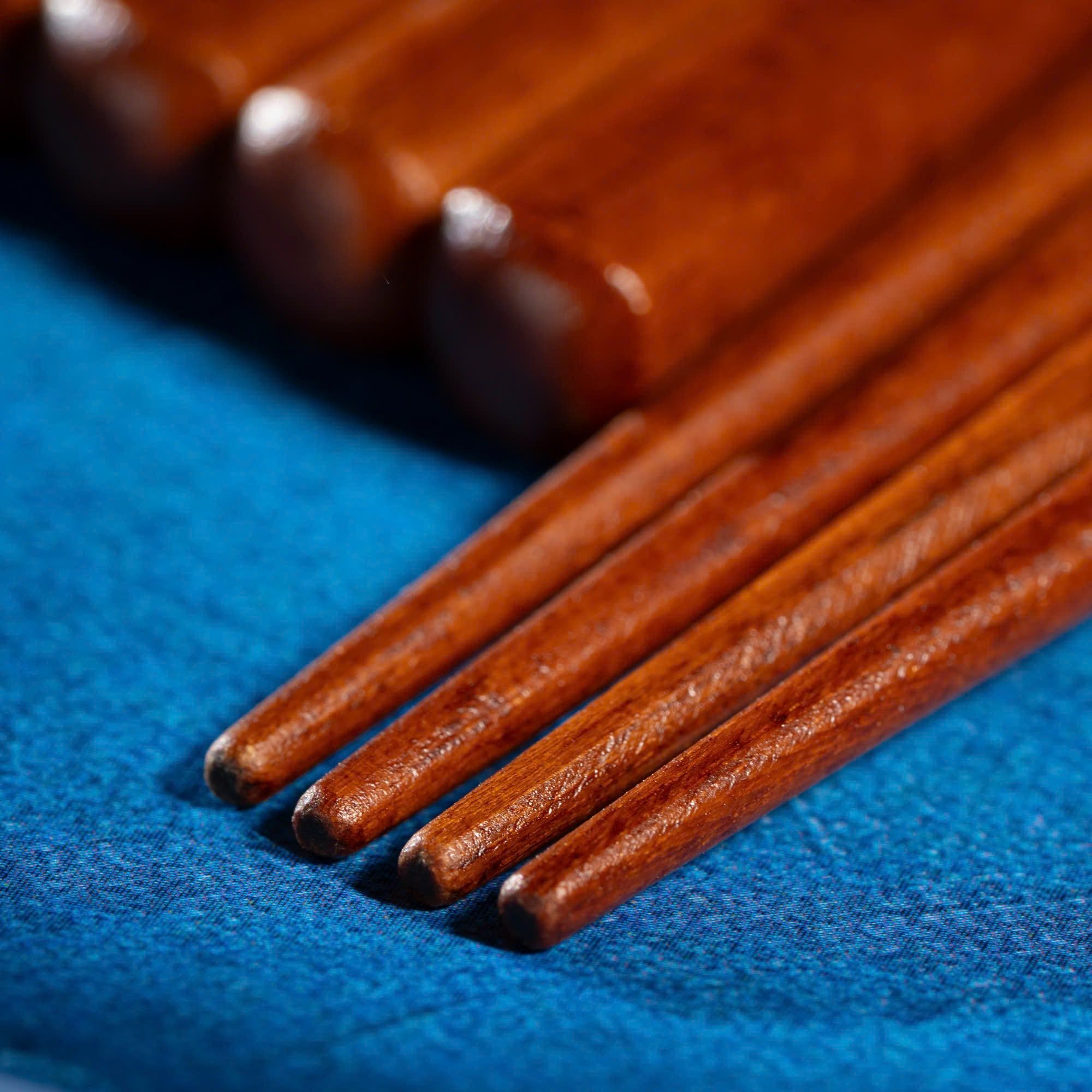  Bộ 05 đôi đũa gỗ Nhật Caro vàng sơn mài màu nâu kèm hộp | Hyozaemon Chopstick 1115 - K-359HG5 