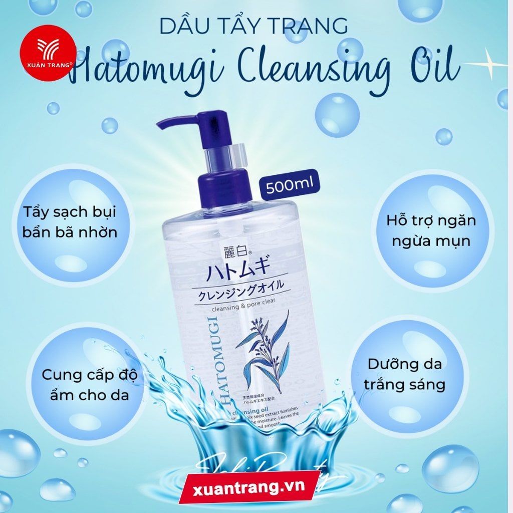HATOMUGI_Dầu Tẩy Trang Ý Dĩ Dưỡng Ẩm, Làm Sáng Da 500ml