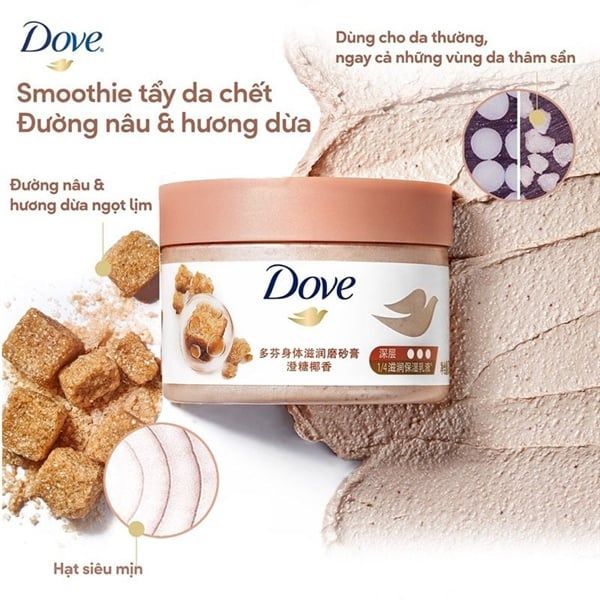 DOVE_Tẩy Tế Bào Chết Body Đường Nâu và Dừa 298g