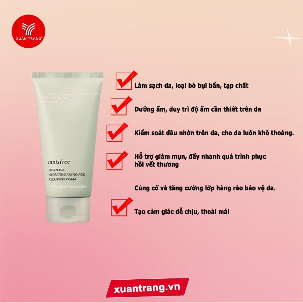 INNISFREE(*)_Sữa Rửa Mặt Green Tea Hydrating Amino Acid Cleansing Foam 150g