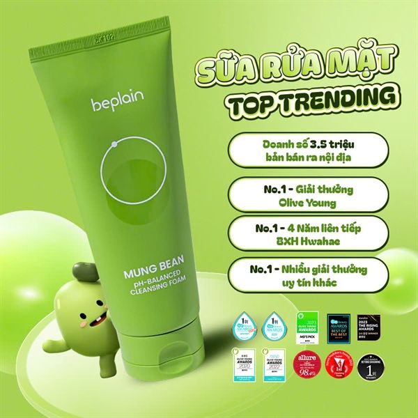 BEPLAIN_Sữa Rửa Mặt Mung Bean pH-Balanced Cleansing Foam 80ml